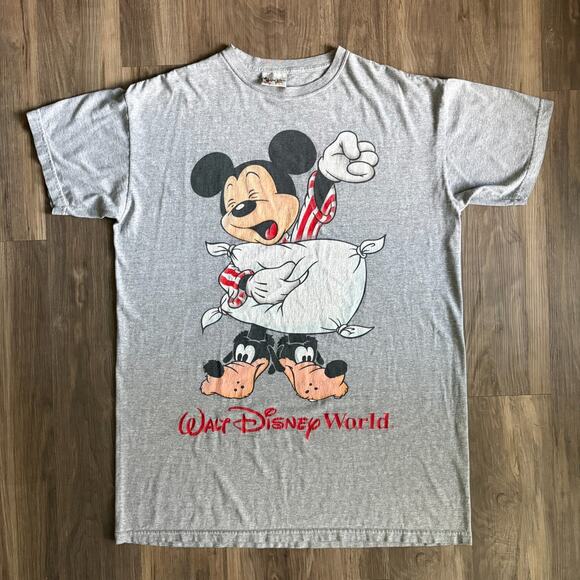 Vintage Disney Sleep Shirt Mickey Goofy Slippers Gray USA Walt Disney World - Picture 1 of 6